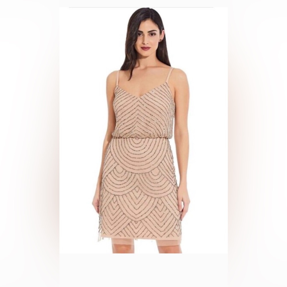 Adrianna Papell Blush Beaded Strapless Illusion Dress